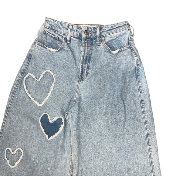 Social Tourist Ultra High Rise Baggy Heart Cropped Distressed Frayed Jeans - Picture 4 of 11